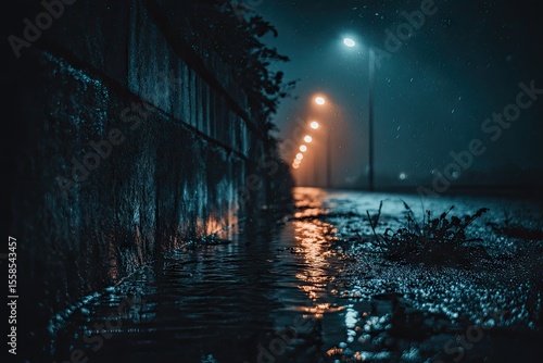 Wallpaper Mural A nocturnal urban alleyway, slick with rain Torontodigital.ca