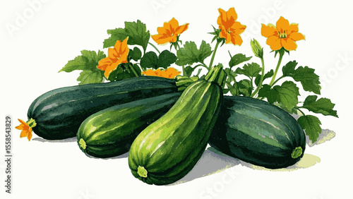 Summer Squash Flow zucchini squash isolated watercolor vector illustration svg