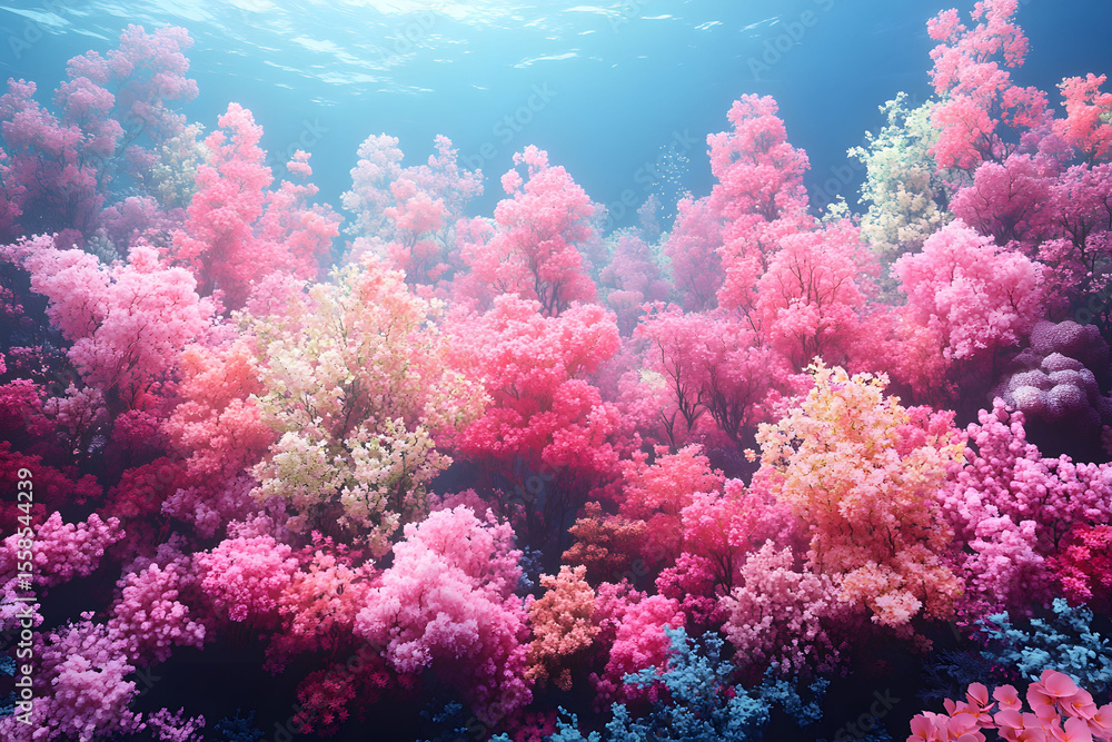 Fototapeta premium Vibrant Underwater Coral Landscape: Marine Ecosystem and Ocean Beauty for Nature Posters