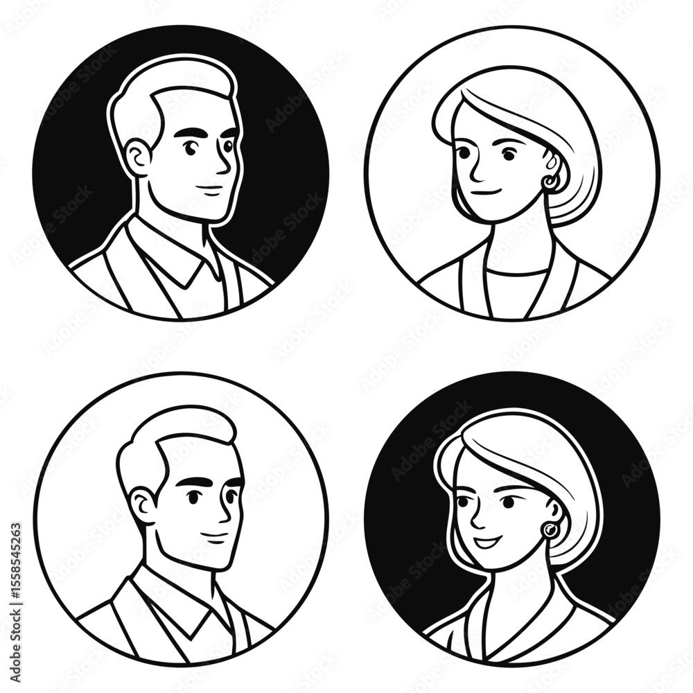 Minimalist Black and White Portraits Man Woman Icons Minimalist Black and White Portraits Man Woman Icons
