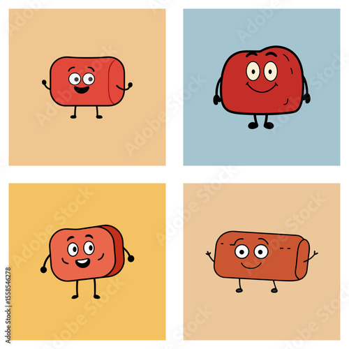 Four panels showing cartoon meatloaf characters with different expressions and backgrounds shown here