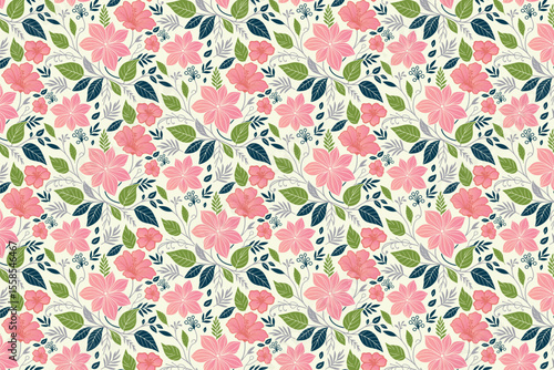 floral repeat layout featuring outlined leaf arrangements and cotton flower heads in seamless design for kitchen accessories and table top

