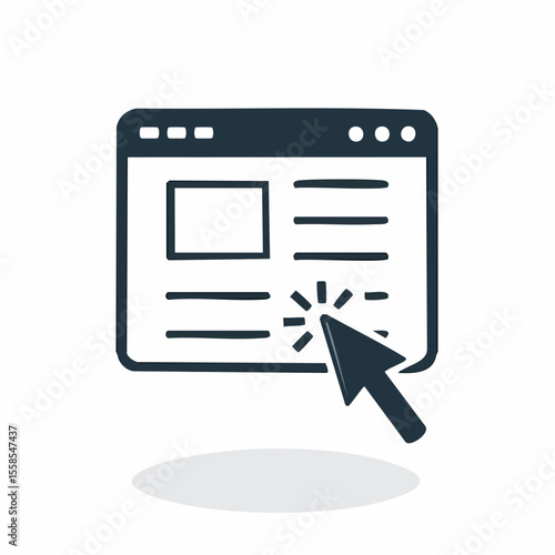 Clicking Webpage Icon: A simple yet effective icon depicting a cursor clicking on a webpage, symbolizing online interaction, digital engagement, and website clicks.