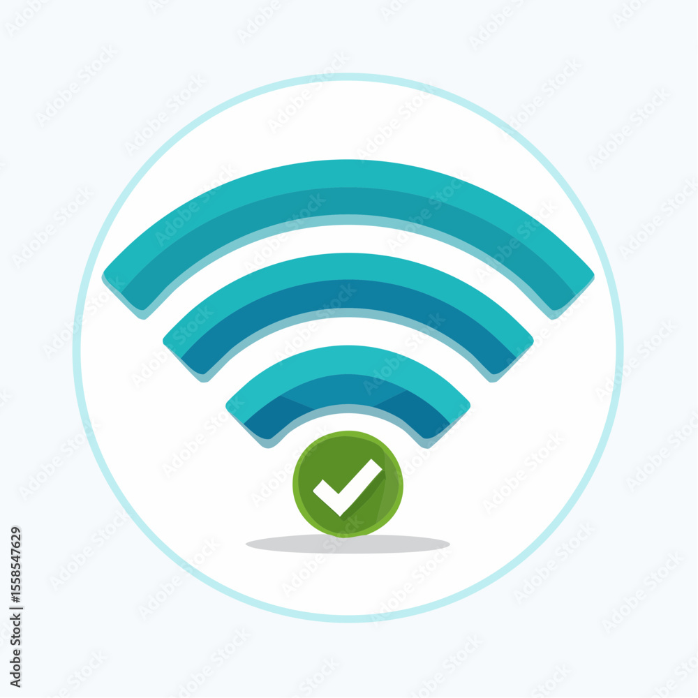Connectivity Icon: A digital image showing a Wi-Fi symbol with a check mark inside. It represent the wireless signal icon. Connectivity Icon: A digital image showing a Wi-Fi symbol with a check mark inside. It represent the wireless signal icon.