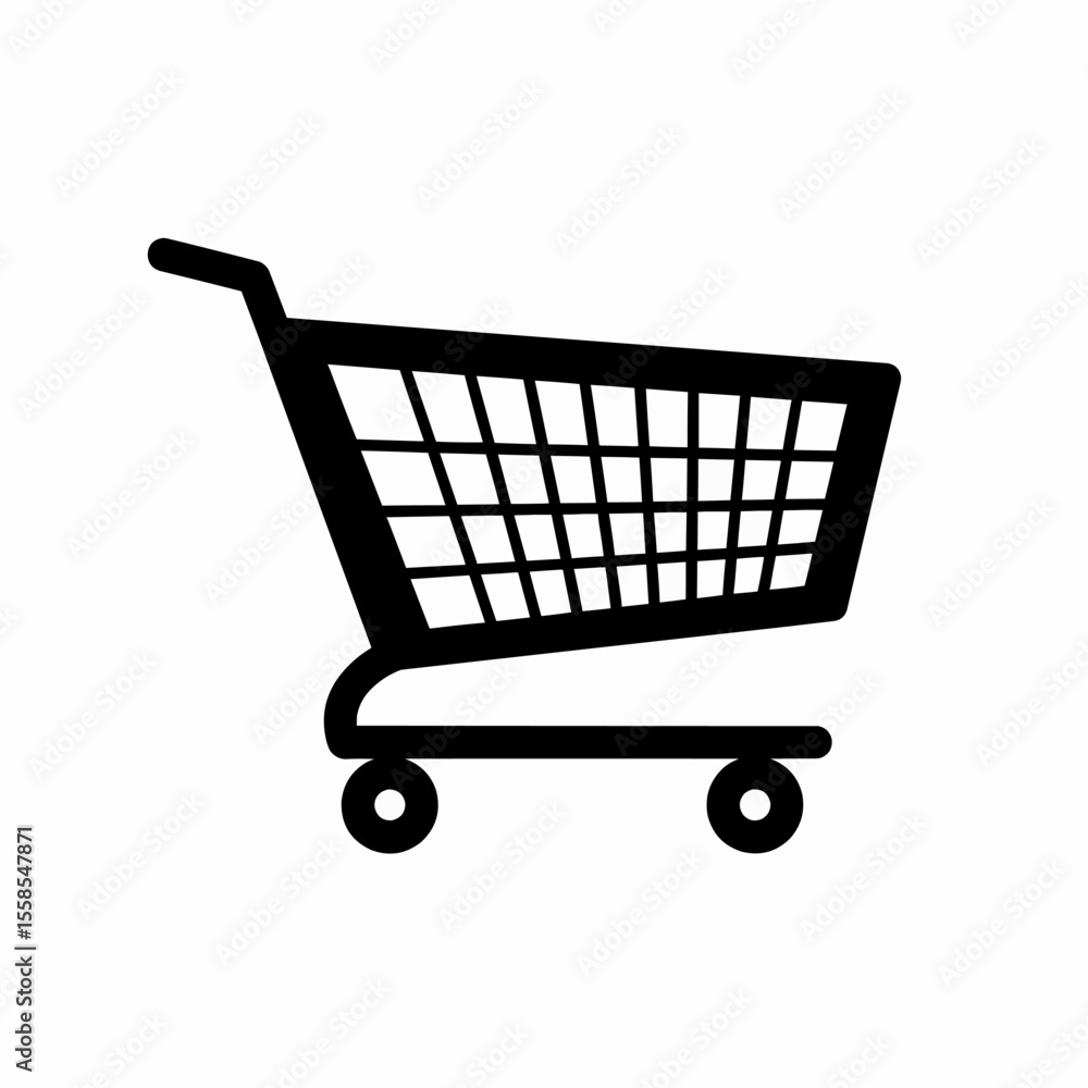 This high-quality EPS vector graphic features a minimalist black silhouette shopping cart with a grid basket, handle, and wheels, emphasizing retail, commerce, and clean design. This high-quality EPS vector graphic features a minimalist black silhouette shopping cart with a grid basket, handle, and wheels, emphasizing retail, commerce, and clean design.