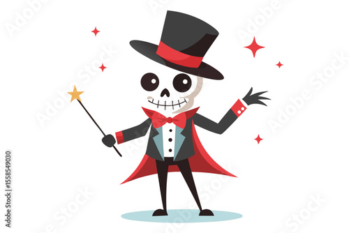 Funny cartoon clown and a cheerful snowman with a red hat, a magical witch character illustration, vector art