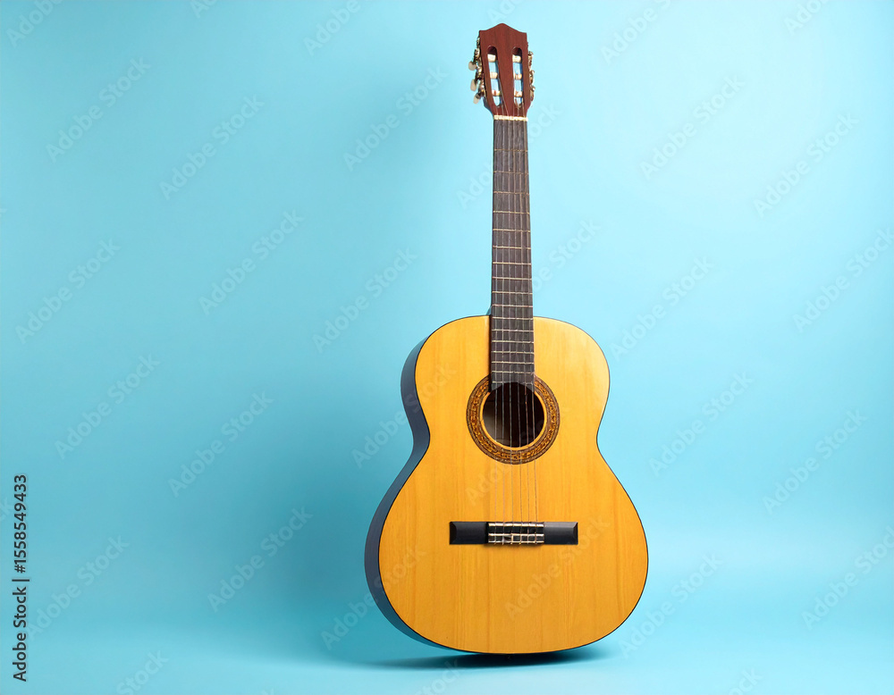 Fototapeta premium acoustic guitar on light blue background