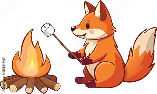 Fox Roasting Marshmallows by a Cozy Campfire