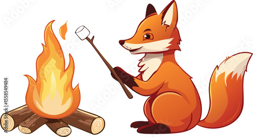 Fox Roasting Marshmallows by a Cozy Campfire