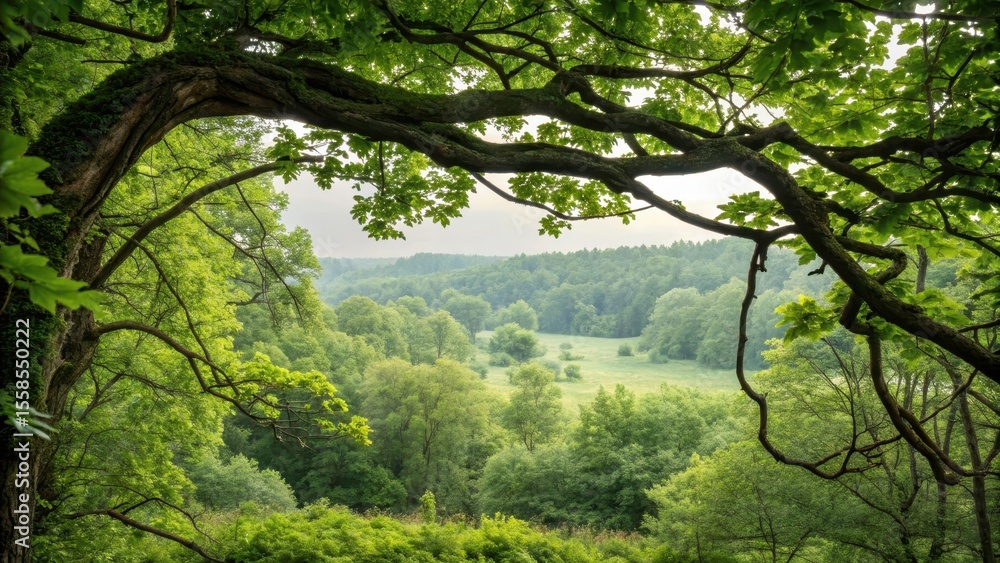 Fototapeta premium Natural forest landscape with intertwined branches and leaves forming a seamless organic pattern