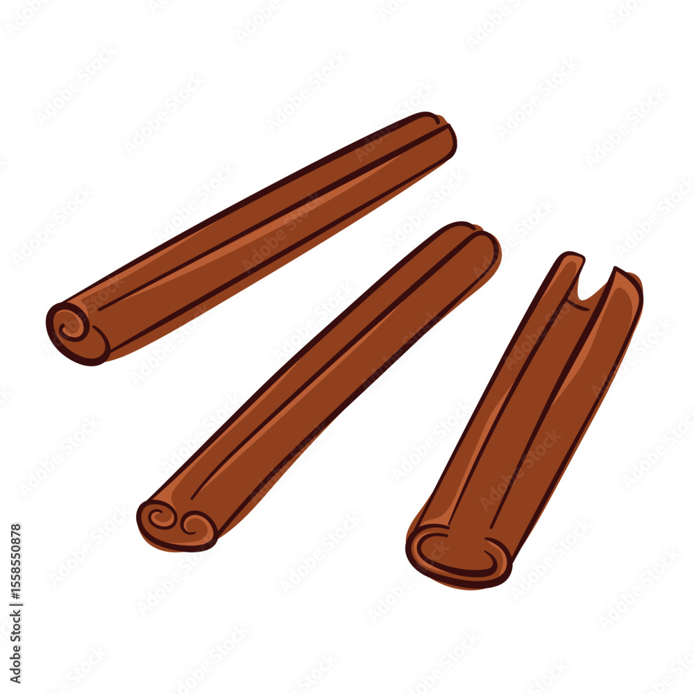 Cinnamon sticks set in flat style isolated on a white background. Cinnamon sticks set in flat style isolated on a white background.