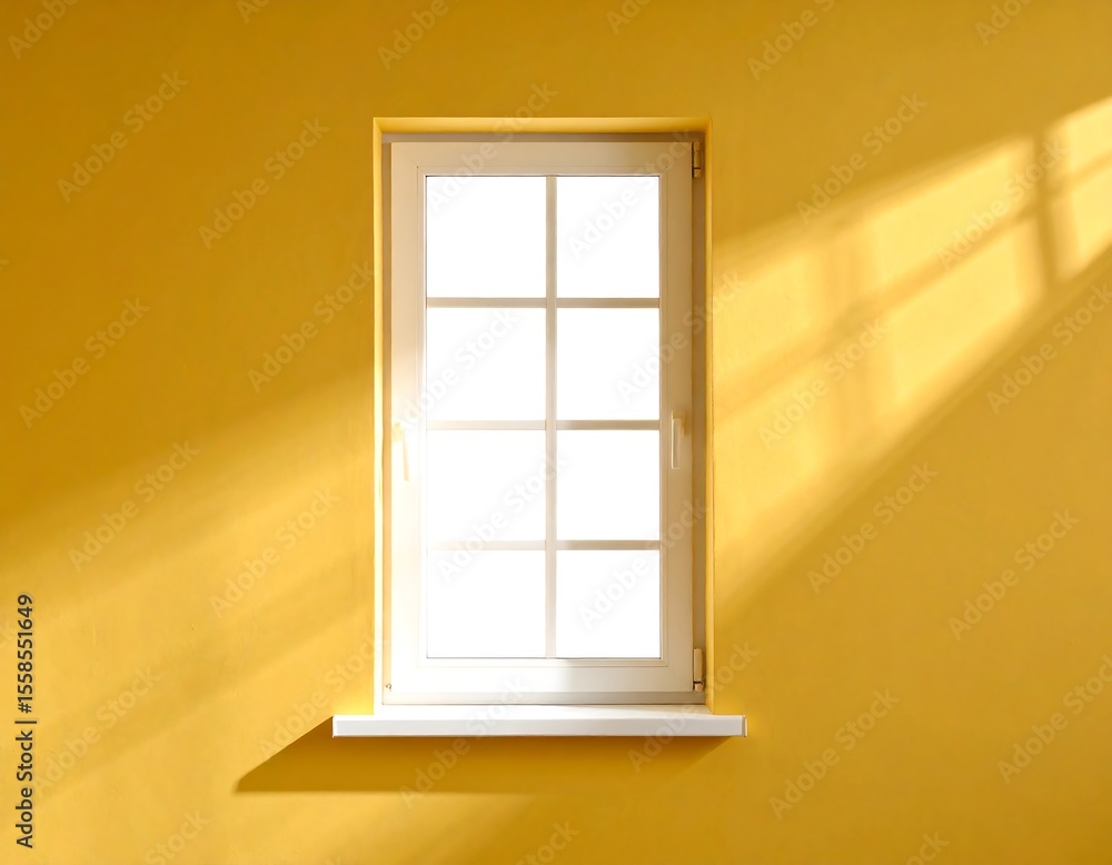 Fototapeta premium Sunny window on yellow wall