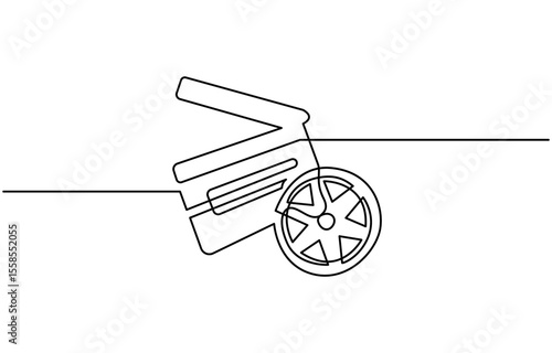 Continuous line drawing of retro old classic movie board clapper and film reel, Movie scene episode production concept. Vector illustration isolated on white.