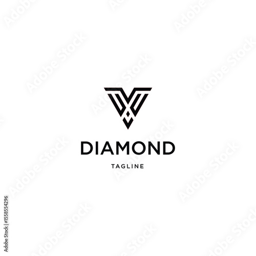 Letter v diamond, dot geometric symbol simple logo vector