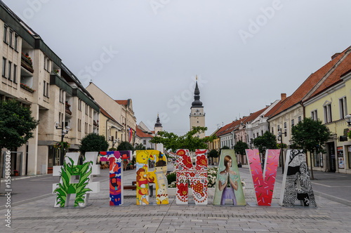 Принти на полотні Colorful Trnava Sign in Historic City Center, Slovakia