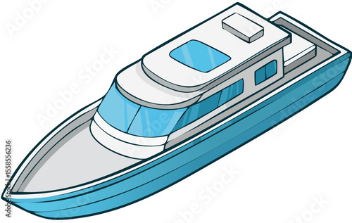 Modern Motor Yacht Boat Design with Flag
