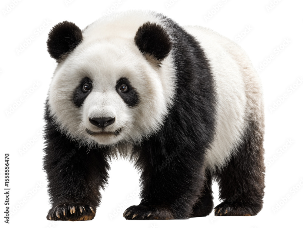 A stunning portrait of a giant panda, its black and white coat and innocent eyes A stunning portrait of a giant panda, its black and white coat and innocent eyes