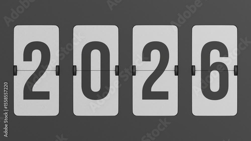 Flip black scoreboard 2026. 3D render