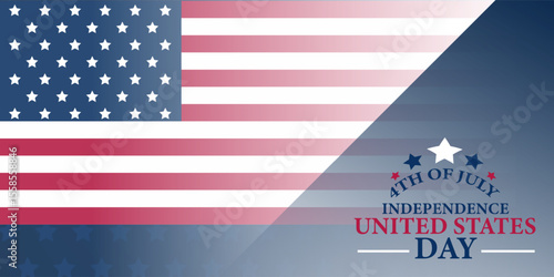 4th of July Independence Day United States Banner with Fading Flag
