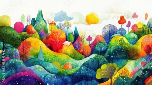 Wallpaper Mural Vibrant fantasy landscape with colorful trees and hills Torontodigital.ca