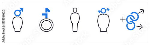 A set of 5 mix icons as gender, bisexual, male