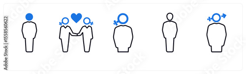 A set of 5 mix icons as gender, bisexual, male
