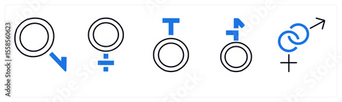 A set of 5 mix icons as gender, bisexual, male