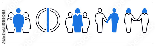 A set of 5 mix icons as gender, bisexual, male