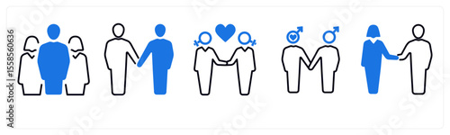 A set of 5 mix icons as gender, bisexual, male