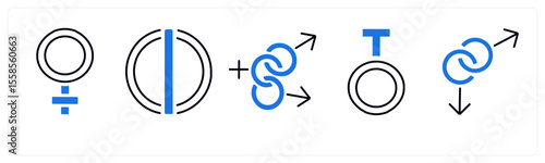 A set of 5 mix icons as gender, bisexual, male