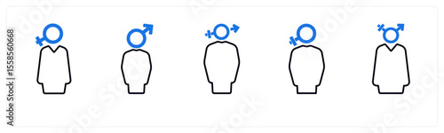 A set of 5 mix icons as gender, bisexual, male