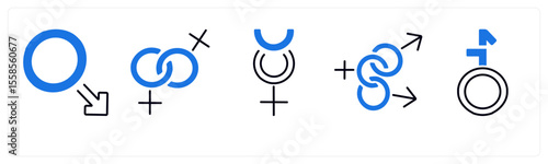 A set of 5 mix icons as gender, bisexual, male