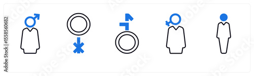 A set of 5 mix icons as gender, bisexual, male