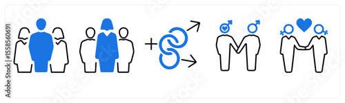 A set of 5 mix icons as gender, bisexual, male