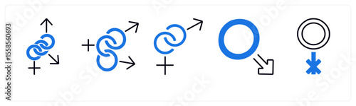 A set of 5 mix icons as gender, bisexual, male