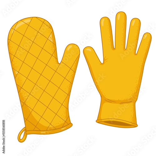 Vector illustration of a heat-resistant silicone oven mitt and glove in yellow color