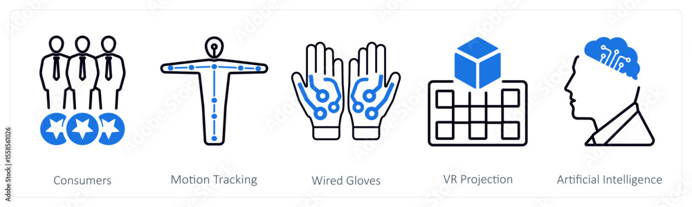 Obraz premium A set of 5 mix icons as consumers, motion tracking, wired gloves