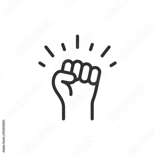 Raised clenched fist, linear icon. Symbol of protest, power or solidarity. Line with editable stroke.