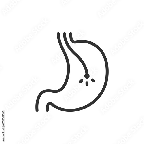 Gastroscopy procedure, linear icon. Stomach examination, medical test, or diagnosis. Line with editable stroke.