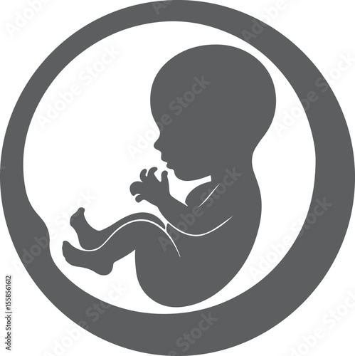 Grey silhouette of a fetus in a womb a simple graphic design representing pregnancy and new life a minimalist illustration of a baby in utero a