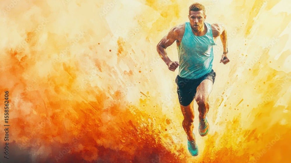 Obraz premium Determined man running outdoors in abstract nature background