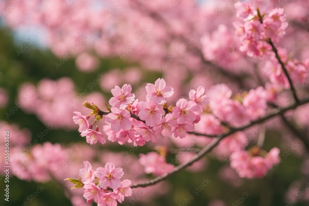 Springtime with pink cherry blossoms in a scenic landscape Springtime with pink cherry blossoms in a scenic landscape