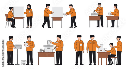 Diverse People Voting: Illustrated Election Process Stages