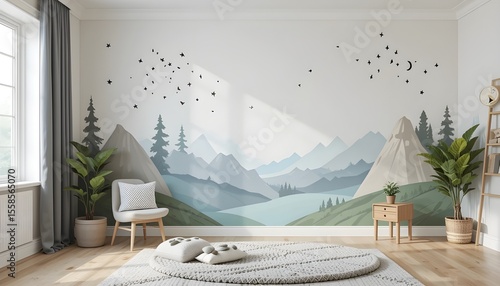 Kids Room Wall Mockup with Transparent Background for Easy Custom Wallpaper Design Application