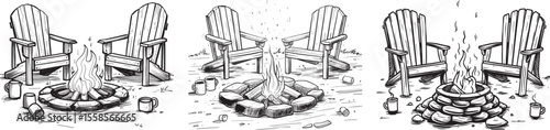 Campfire Scene Vector Illustration with Adirondack Chairs