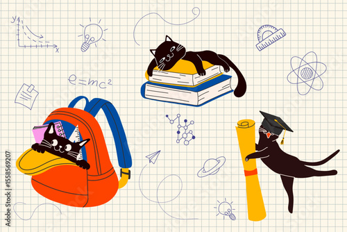 Cute Cats in School with Educational and Learning Themes