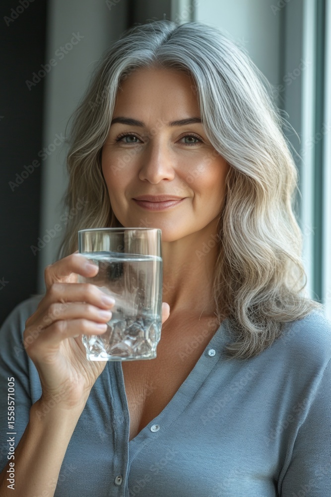 Woman holding drink and smiling Woman holding drink and smiling