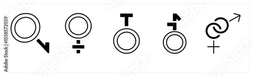 A set of 5 mix icons as gender, bisexual, male