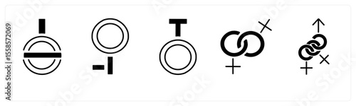 A set of 5 mix icons as gender, bisexual, male