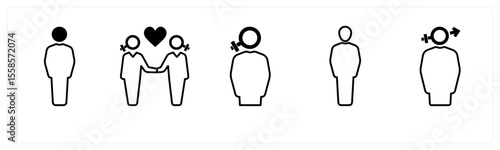 A set of 5 mix icons as gender, bisexual, male